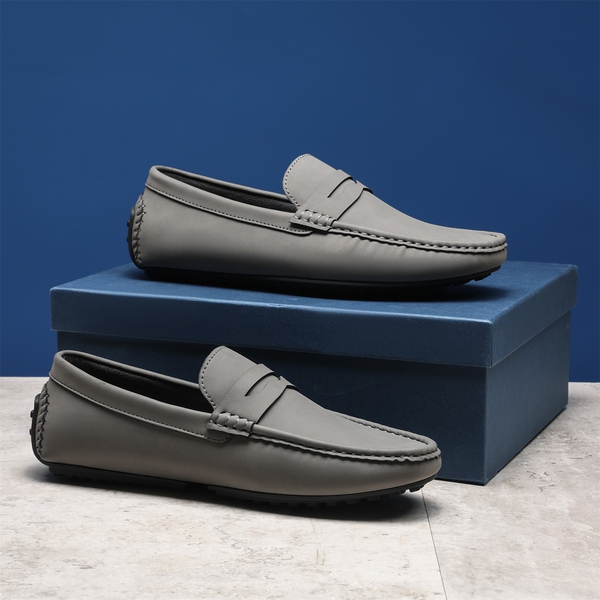 Men's Classic Moc Toe Suede Penny Loafers - DARK GREY - 1